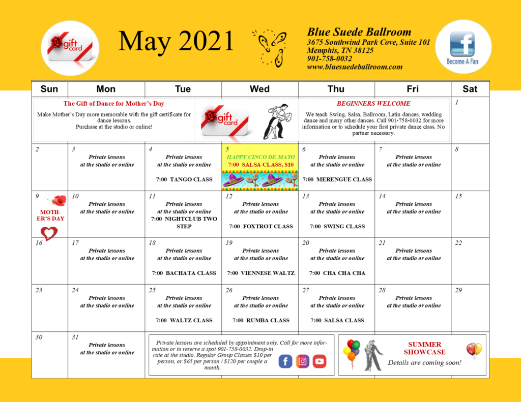 Dance studio classes in April 