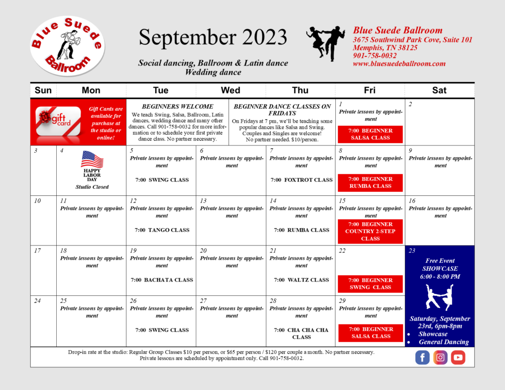 Dance studio classes: ballroom, Latin, social dancing, partner dance, wedding dance, beginner dance classes and dance lessons in Memphis, Germantown, Collierville and Cordova, TN.