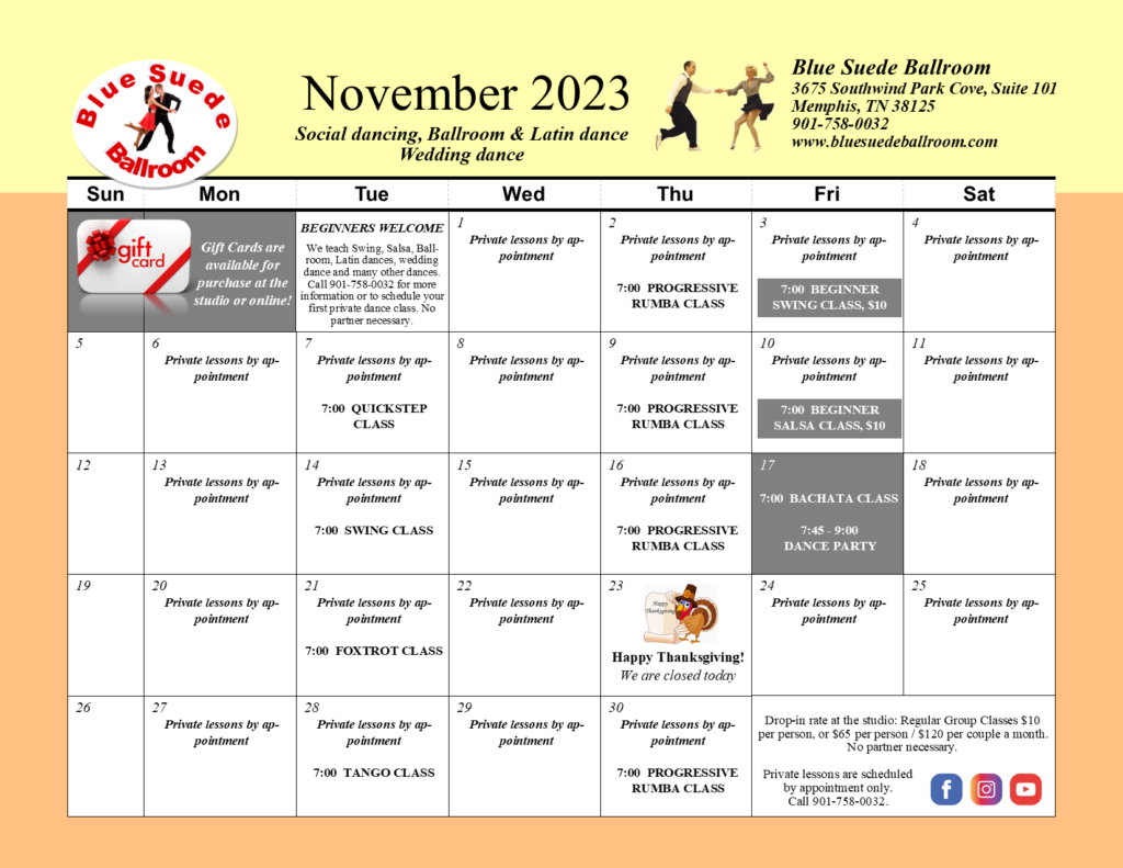 Ballroom dance classes and social dancing lessons in Memphis, Germantown, Collierville and Cordova, TN