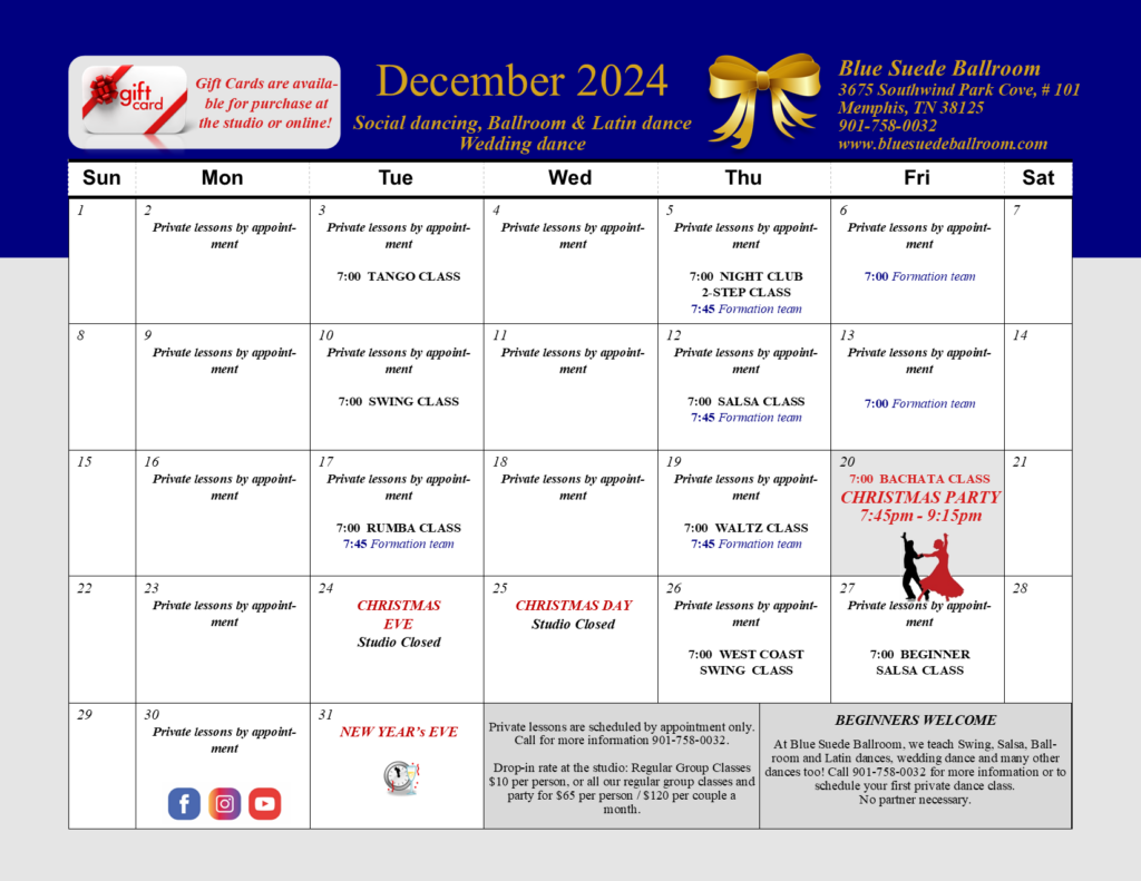 Ballroom dance lessons in December. Give the gift of Dance this holiday season!