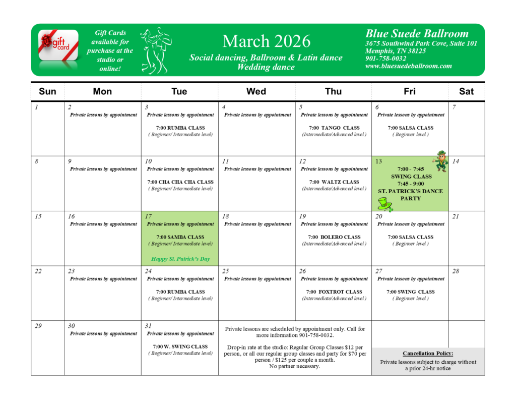 Ballroom dance lessons, wedding dance lessons, Salsa, Swing, social dancing in Germantown, Collierville & Memphis, TN